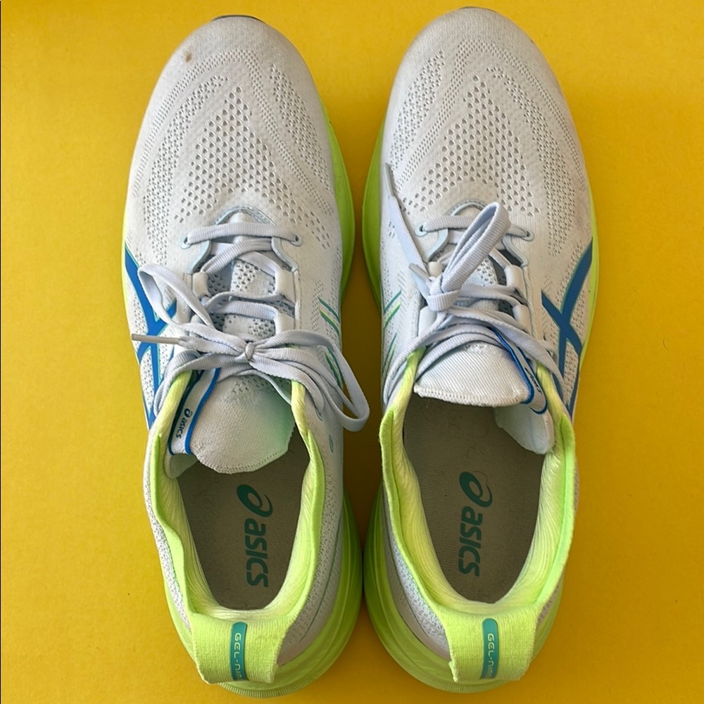 ASICS Gel Nimbus 26 White and Blue Running Shoes